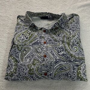 Mens Bon Homme Paisley Button-Down Shirt - White, Navy & Olive